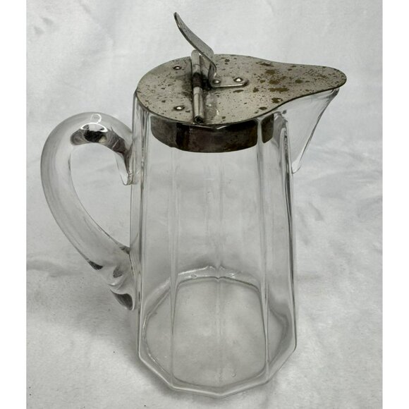 Vintage Glass Syrup Pitcher or Creamer With Metal Hinged Lid & Handle - Picture 4 of 8
